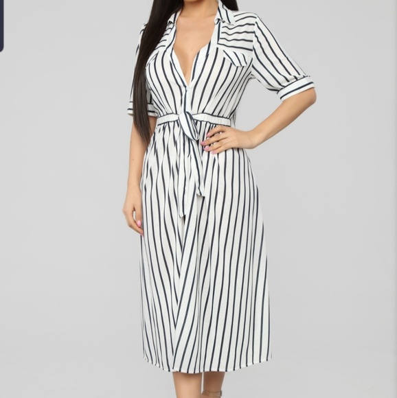 Fashion Nova Dresses & Skirts - White and navy Stripe midi dress